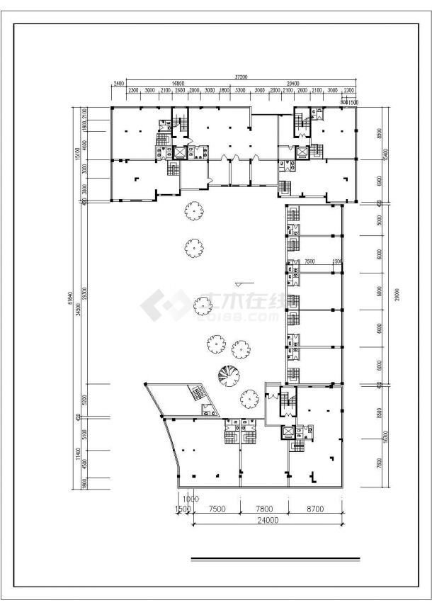 9700平米11层框架结构商住楼平立剖面设计CAD图纸（1-2层商用）-图二
