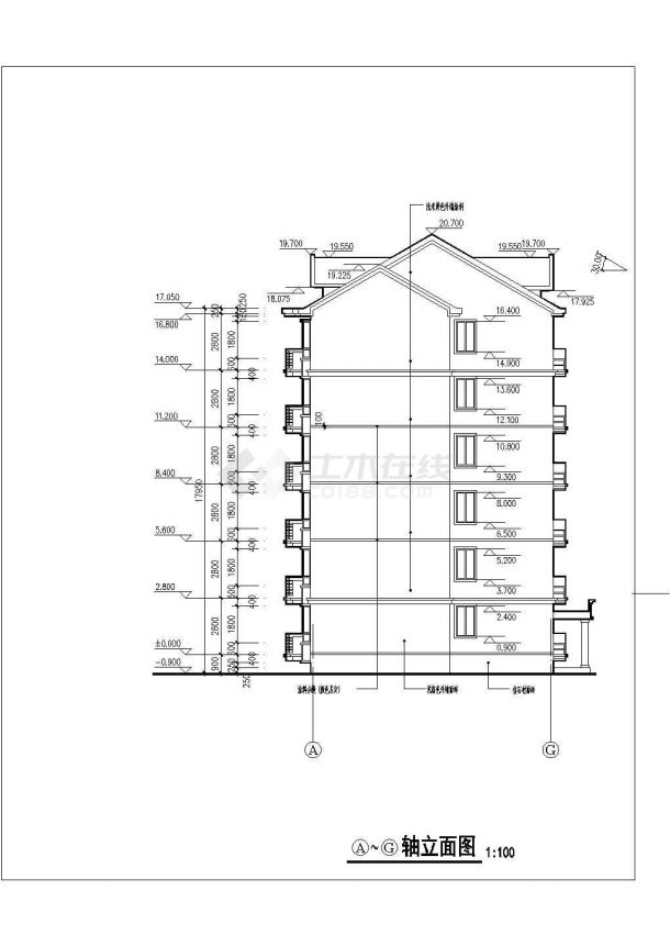 4600平米6层框架结构住宅楼建筑设计CAD图纸（含地下室和阁楼）-图一