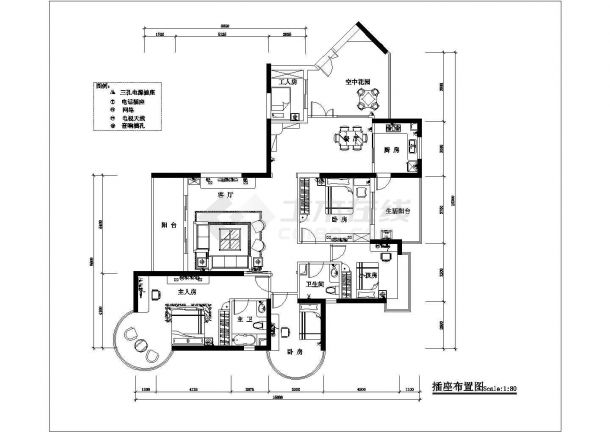 四房两厅高档住宅装修施工CAD图-图二