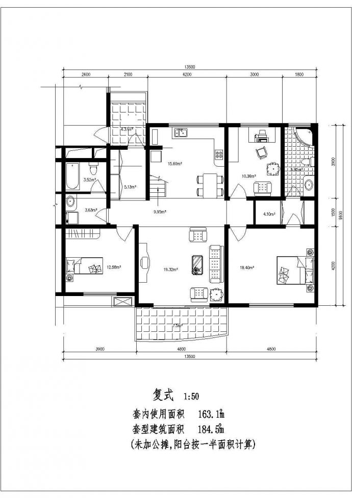 济南市某新建小区87-180平米左右的热门户型设计CAD图纸（五张）_图1