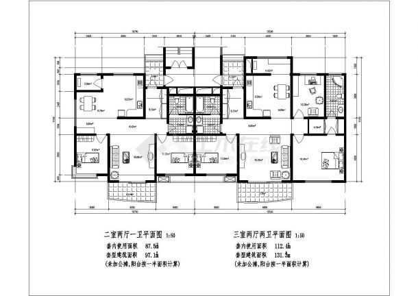 济南市某新建小区87-180平米左右的热门户型设计CAD图纸（五张）-图二