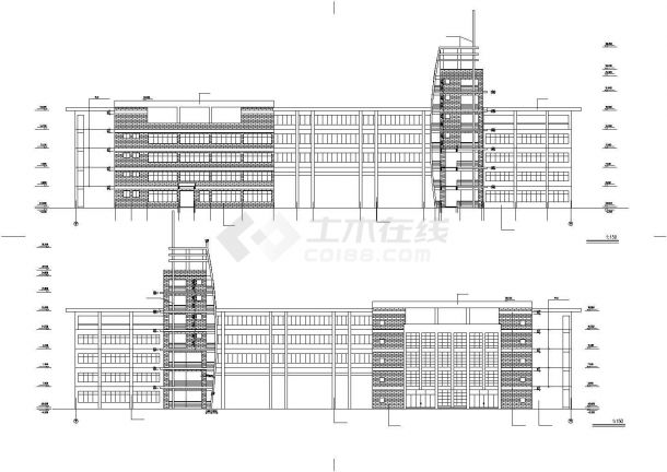 5层中学的图书馆建筑施工平面CAD参考详细图-图一