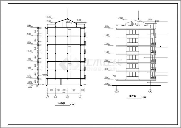 无锡市某居住区3200平米6层砖混住宅楼建筑设计CAD图纸（含车库层）-图二