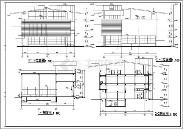厦门市某现代化村镇1250平米4层框架结构活动会所建筑设计CAD图纸-图一
