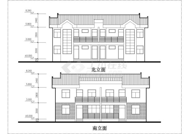 2层框混结构双拼别墅平立剖面设计CAD图纸（每户160平米）-图一