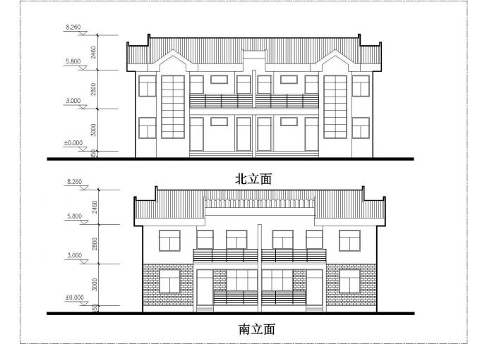 2层框混结构双拼别墅平立剖面设计CAD图纸（每户160平米）_图1
