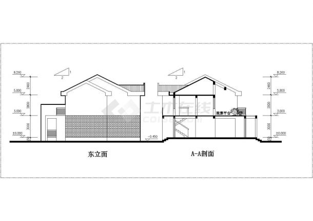 2层框混结构双拼别墅平立剖面设计CAD图纸（每户160平米）-图二