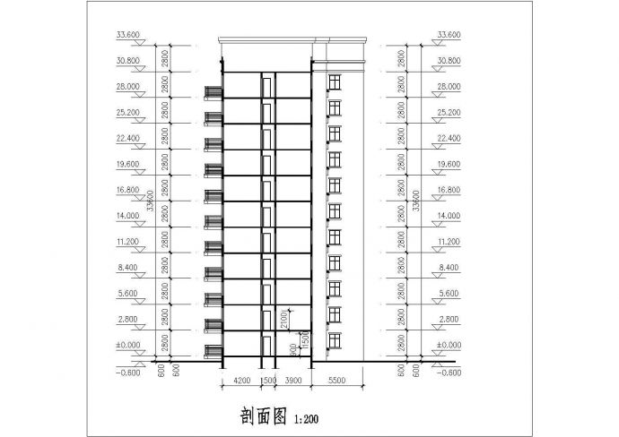 5200平米左右11+1层框架结构住宅楼平立剖面设计CAD图纸（1层4户）_图1