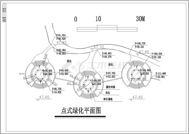 河滨绿地全套施工图纸-点式绿化平面.-图一