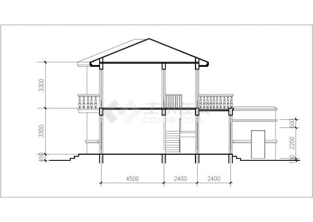 某别墅区2层框架结构双拼别墅平立剖面设计CAD图纸（每户190平米）-图二
