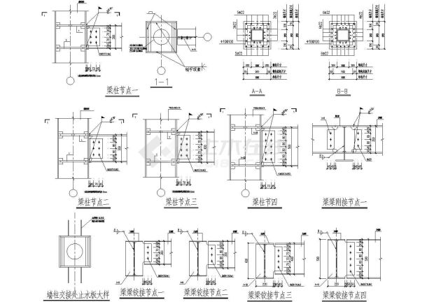 钢框架办公楼梁柱节点构造详图1CAD施工图设计-图一