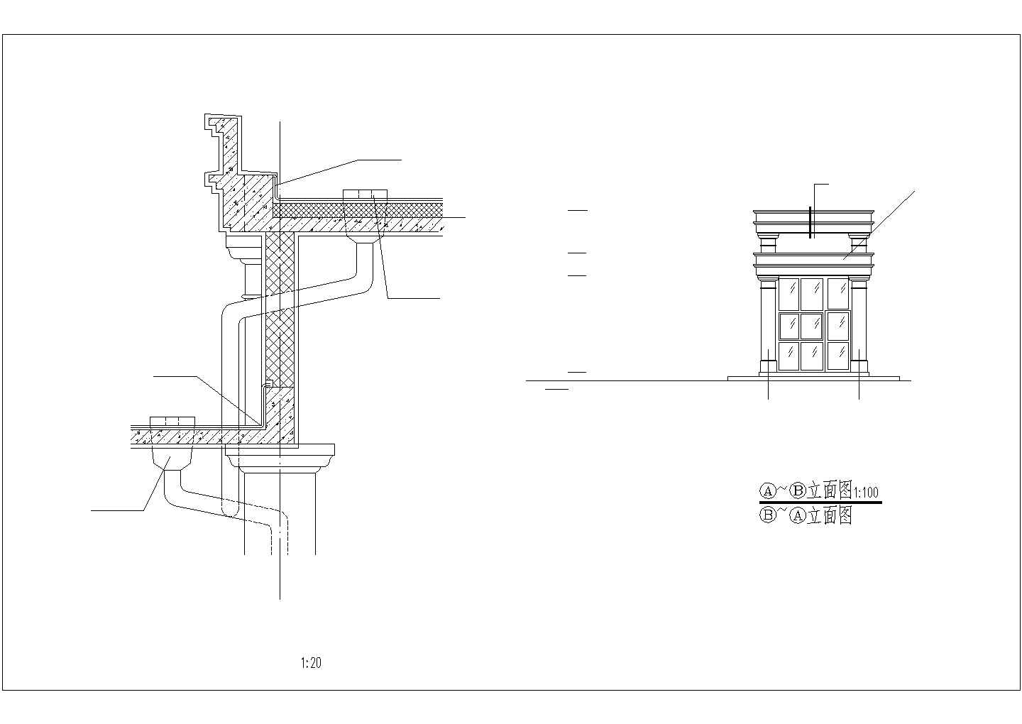 法式雨蓬线脚与排水设施做法详图CAD施工图设计