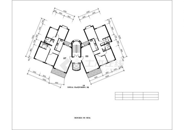 西安市金色蓝镇小区116+117平户型设计CAD图纸（1梯2户）-图一