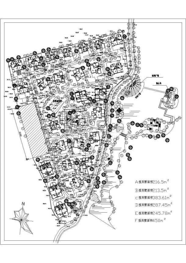 别墅区规划总平面图1张 含ABCDEF各型别墅面积（某甲级院设计）-图一