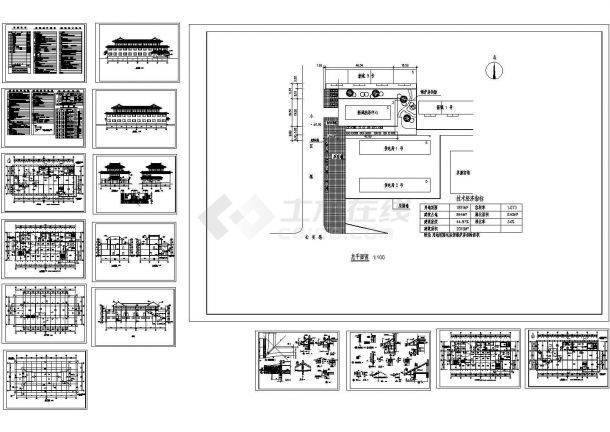 2019平米3层框架结构洗浴中心建筑设计CAD施工图-图一