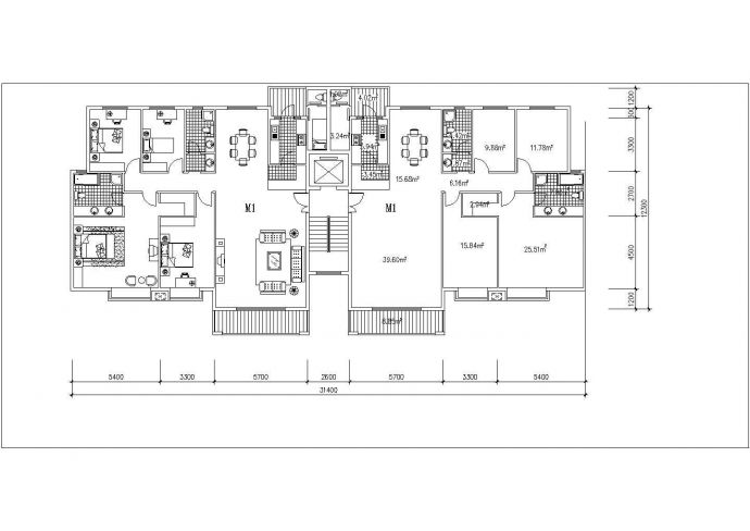 西安澄和家园小区每户181平大面积户型设计CAD图纸（1梯2户）_图1