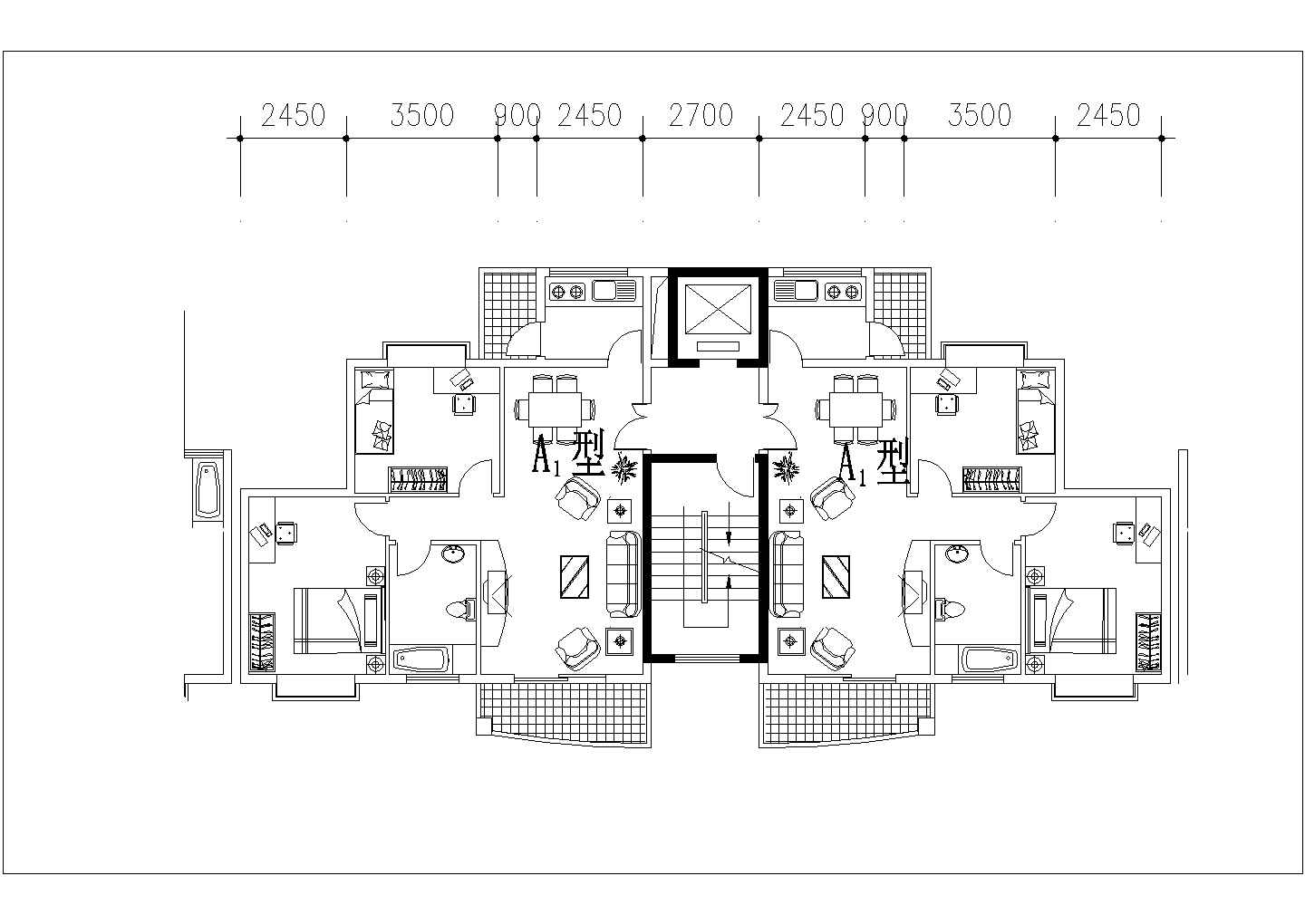 泉州某新建小区80-95平米2室2厅1卫户型设计CAD图纸