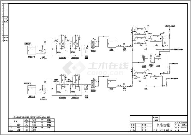 某回用水处理工程设计cad工艺流程图-图一