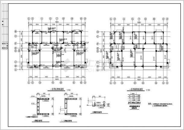 某三层异形框架柱结构住宅楼设计cad 详细结构施工图（含设计说明）-图二