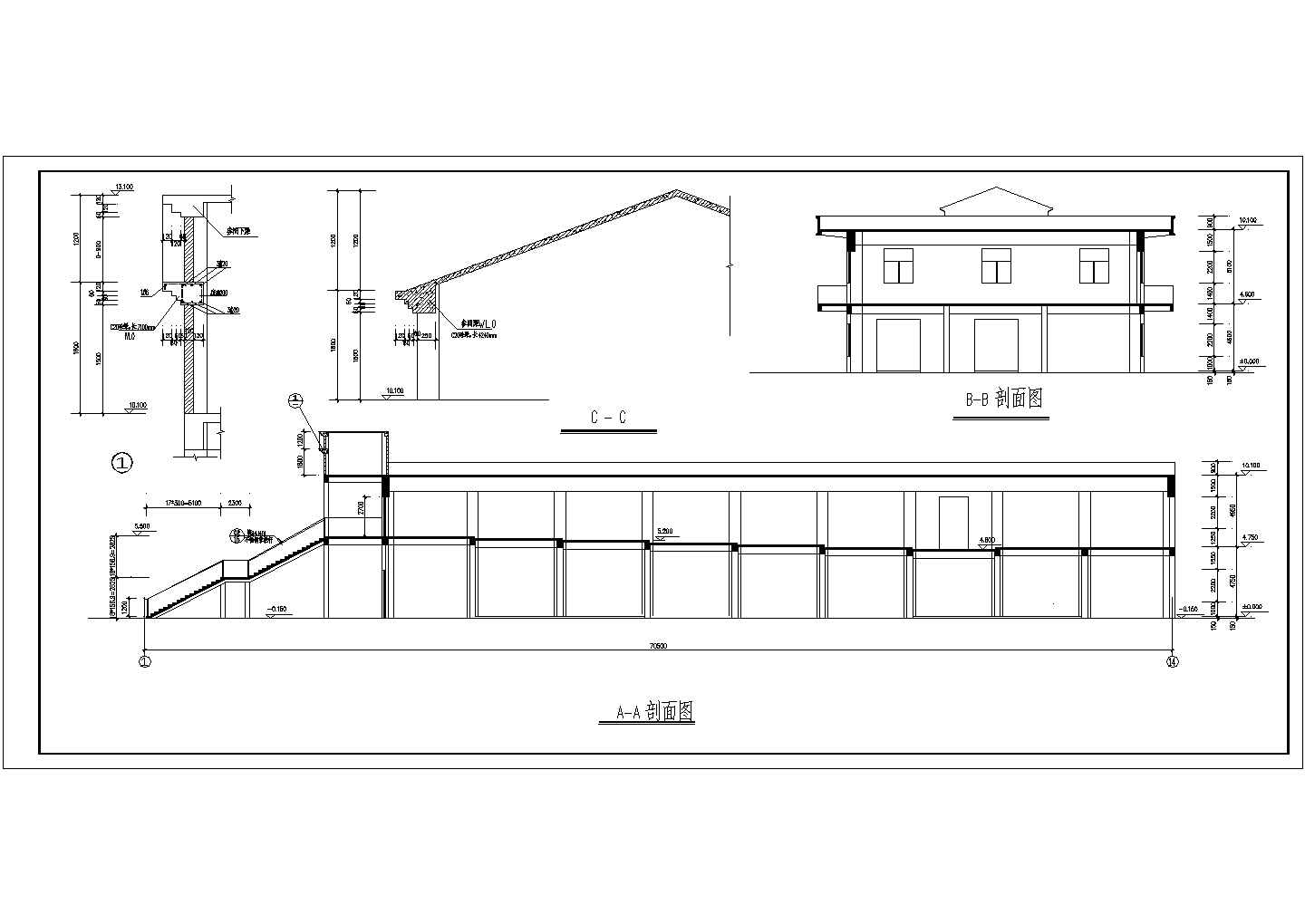 某大学高校二层框架结构食堂综合楼设计cad全套建筑施工图纸（含设计说明）