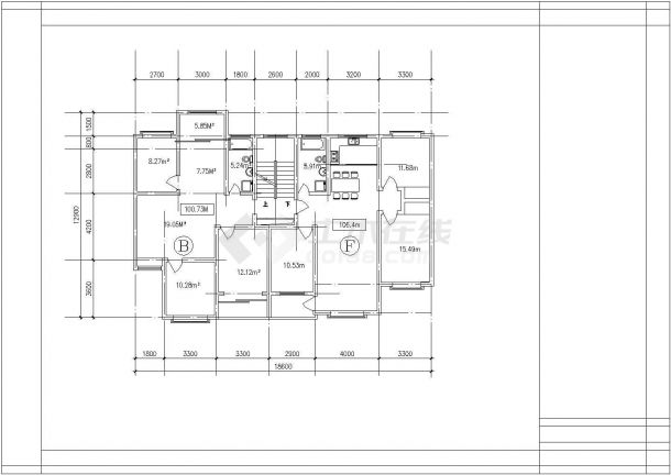 典型建筑面积100至110平米的住宅户型设计cad平面方案图-图一