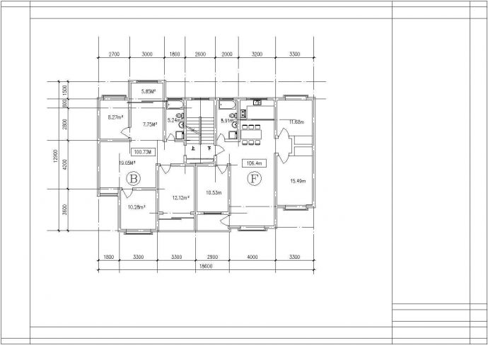 典型建筑面积100至110平米的住宅户型设计cad平面方案图_图1