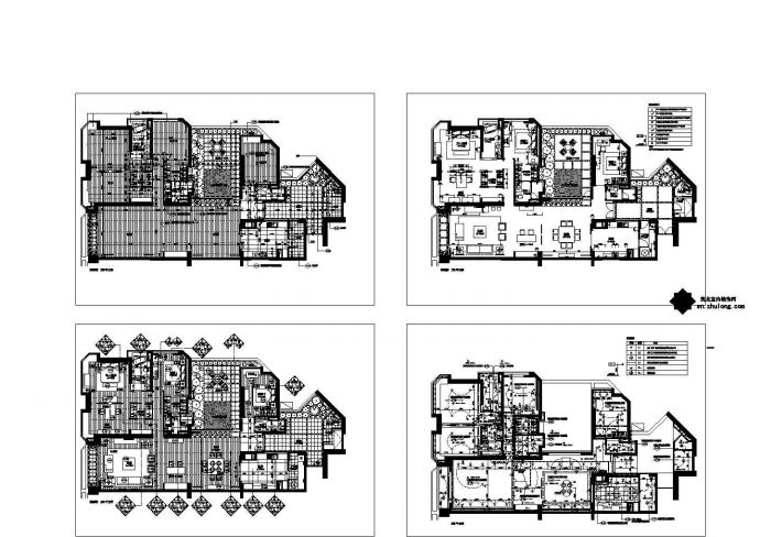 258平米豪华套房三居室平面施工图纸_图1