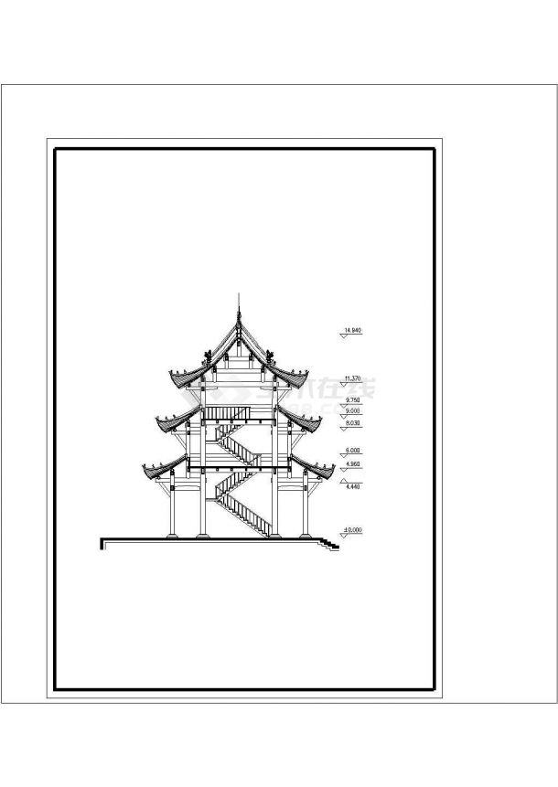 某地区寺庙古建筑设计CAD图-图一