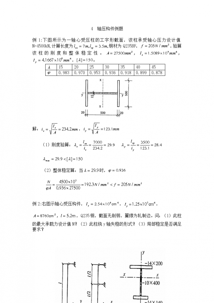 钢结构计算例题（轴压、受弯、拉弯与压弯）_图1