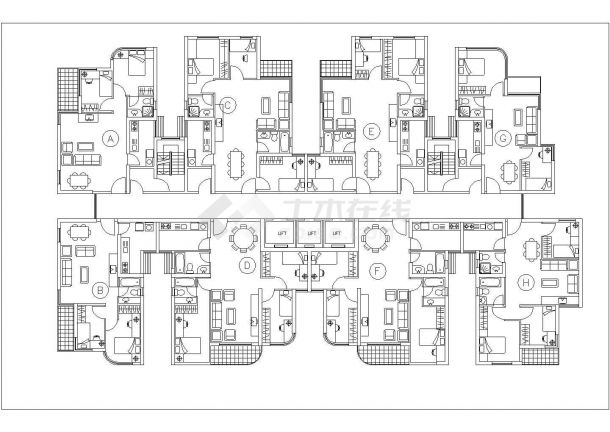 西安富泉花园小区住宅楼2梯8户户型设计CAD图纸-图一