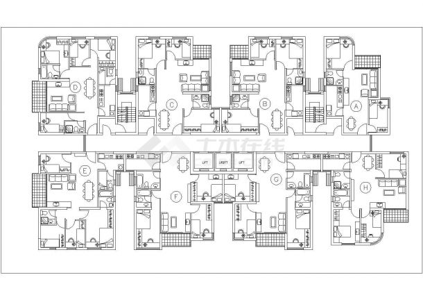 北京万科花园小区2梯8户住宅平面户型设计CAD图纸-图一