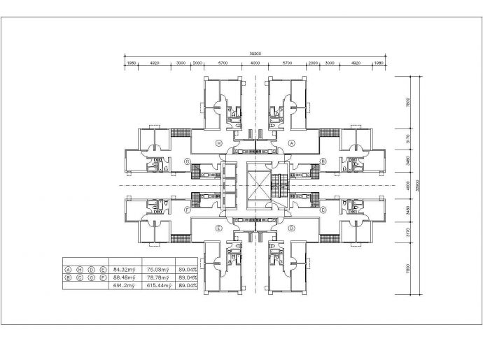 烟台市阳光都市小区住宅楼1梯8户户型设计CAD图纸_图1