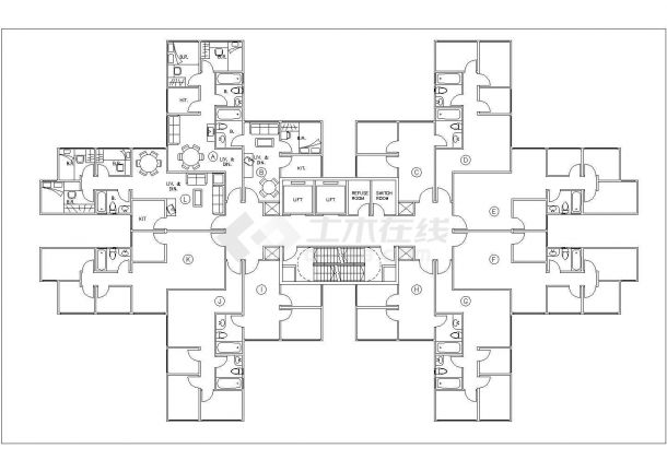 苏州双惠小区住宅楼平面户型设计CAD图纸（1梯10户）-图一