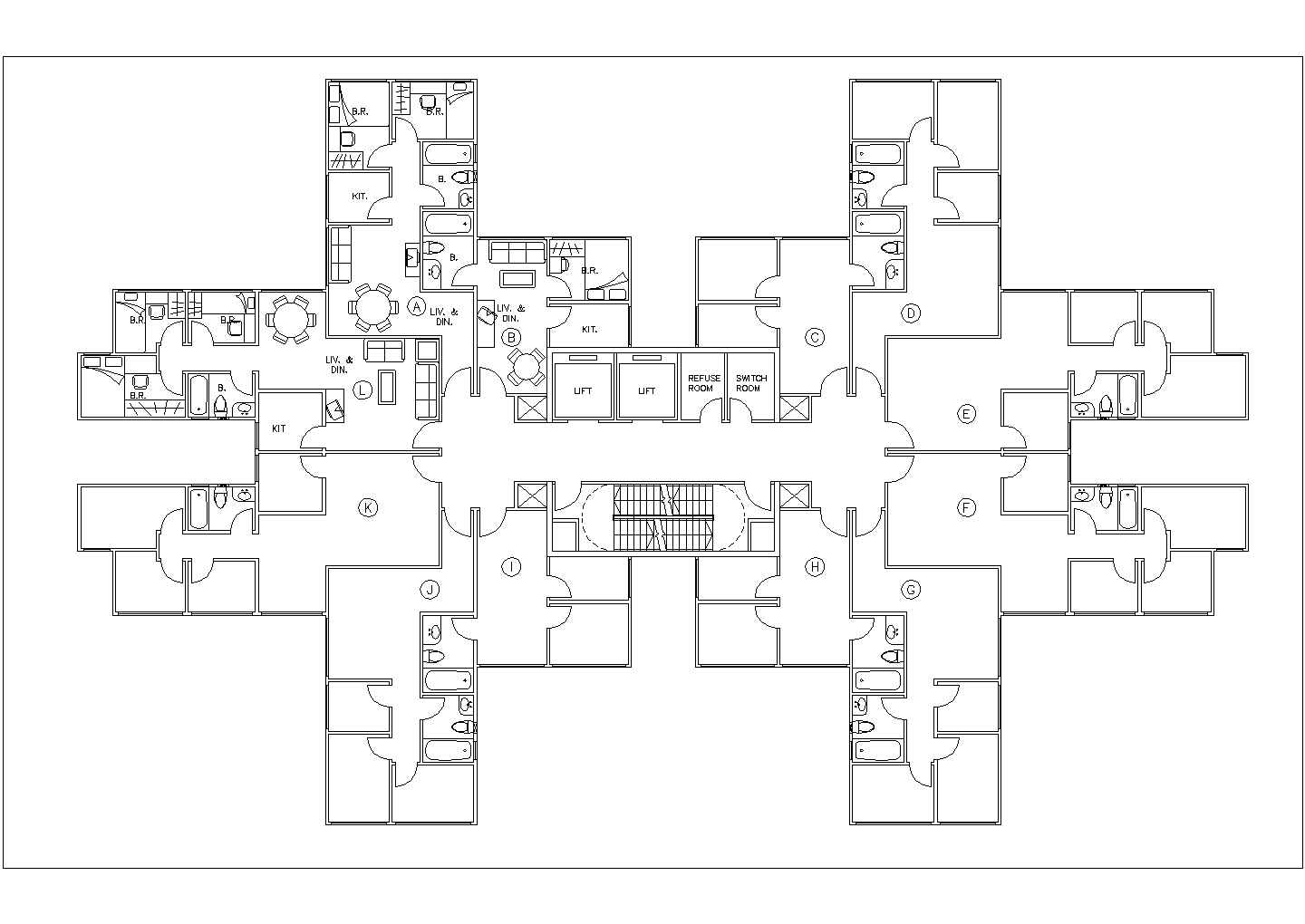 苏州双惠小区住宅楼平面户型设计CAD图纸（1梯10户）