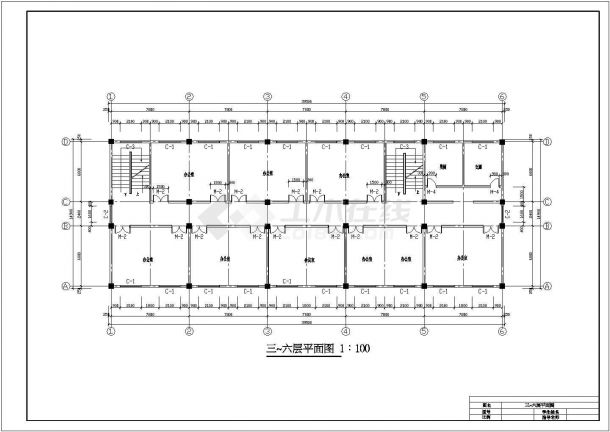 某七层框架结构办公楼毕业设计cad建筑施工图（含设计说明，含结构设计，含计算书）-图一