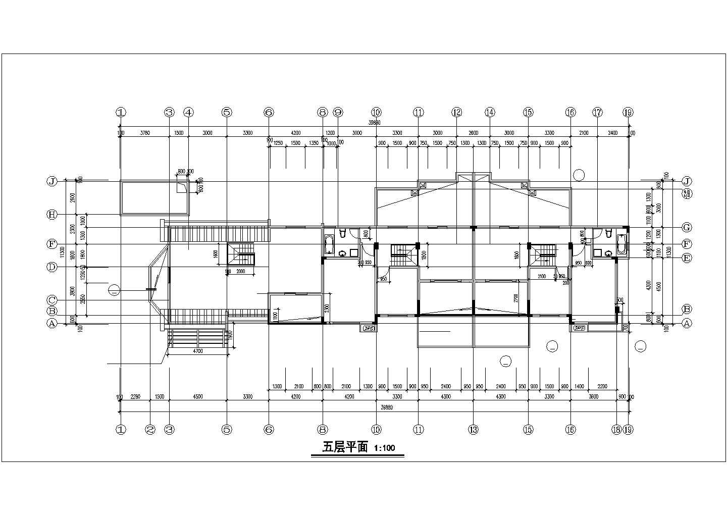 济宁市某小区2400平米五层框架结构住宅楼平立面设计CAD图纸