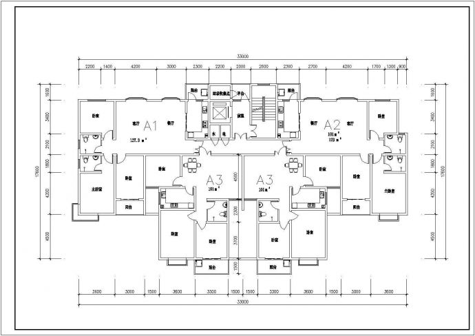 高层住宅一梯四户型设计CAD图纸_图1