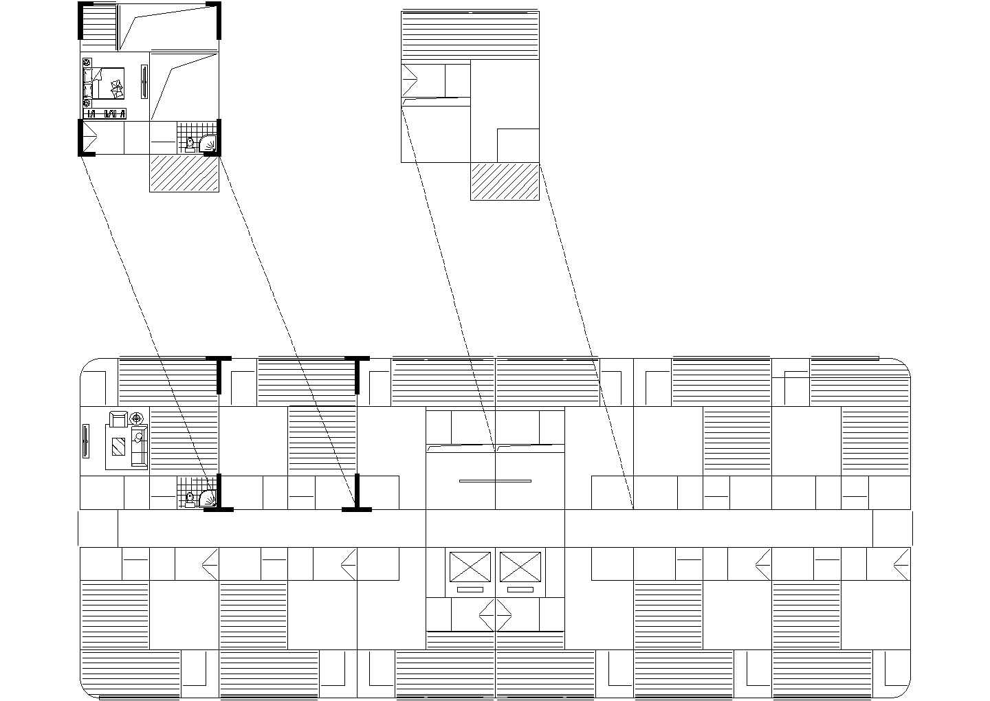 酒店式公寓LOFT户型组合平面设计CAD图