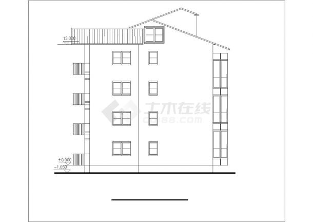 台州市某小区850平米4层砖混结构住宅楼平立面设计CAD图纸-图二