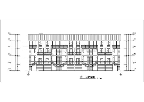 3层框架结构四拼别墅平立剖面设计CAD图纸（每户390平米/含车库）-图一