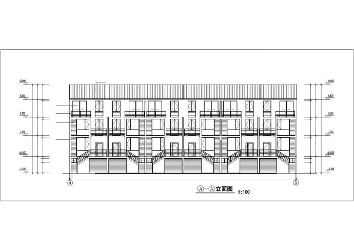 3层框架结构四拼别墅平立剖面设计CAD图纸（每户390平米/含车库）_图1