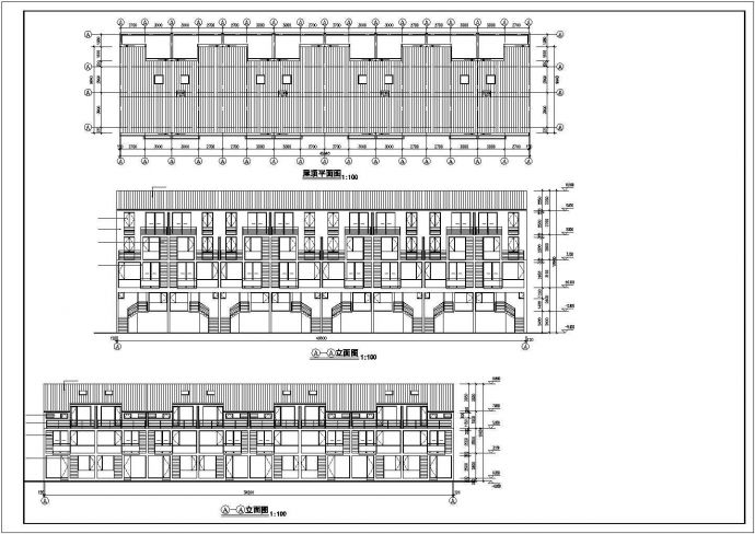 3层框架结构组合式别墅平立剖面设计CAD图纸（1楼8户/每户410平米）_图1