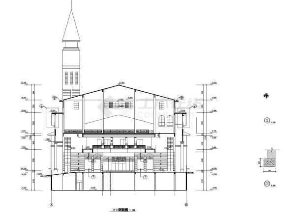 厦门某小区占地740平米3层框架结构社区活动中心建筑设计CAD图纸-图一