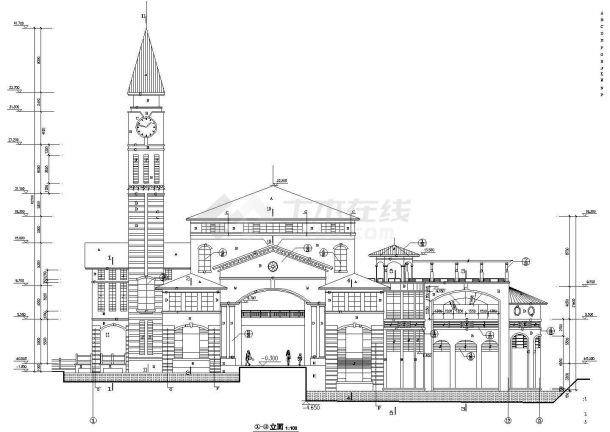 厦门某小区占地740平米3层框架结构社区活动中心建筑设计CAD图纸-图二