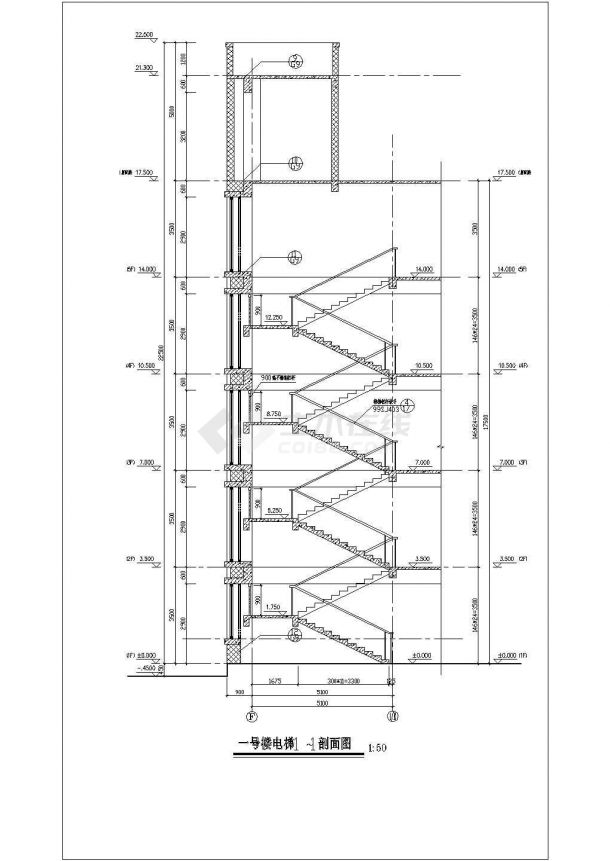 【西安】某校图书馆楼梯电梯建筑设计施工CAD图-图二