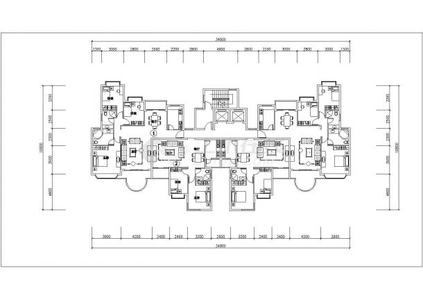 兰州博雅西园小区住宅382平标准层户型设计CAD图纸（1梯4户）-图一