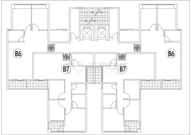 佛山重兴园小区总384平米标准层对称户型设计CAD图纸（1梯4户）-图一