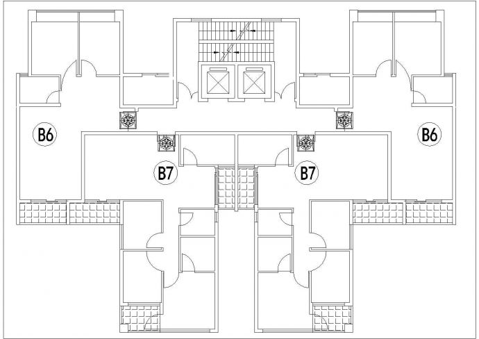佛山重兴园小区总384平米标准层对称户型设计CAD图纸（1梯4户）_图1