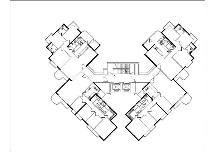 三亚森林花园小区3张住宅标准层对称户型设计CAD图纸（均为1梯4户）_图1