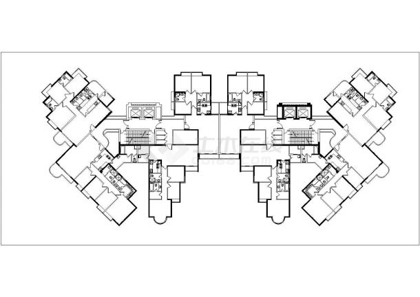 三亚森林花园小区3张住宅标准层对称户型设计CAD图纸（均为1梯4户）-图二